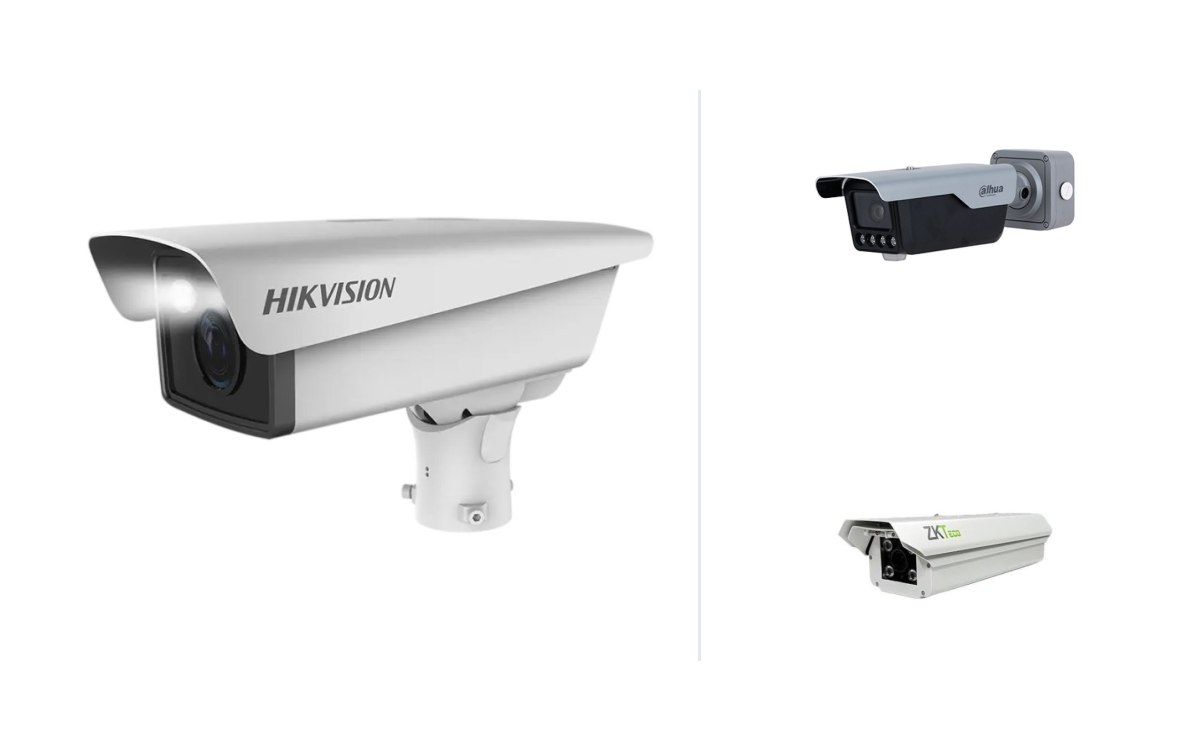 Cámara Hikvision con LPR de fábrica y, como alternativas, Dahua y ZKTeco