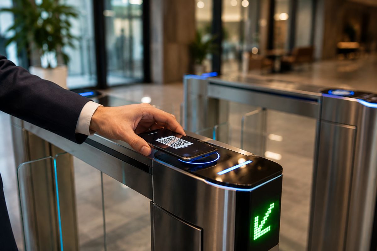 Lector de control de acceso integrado en un torniquete de trípode